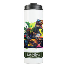 White T-Rex Reitmonster Truck Dinosaurier Name Thermosbecher
