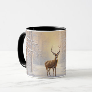 White Tail Deer Snowy Scene 11 oz. Coffee Mug Tasse