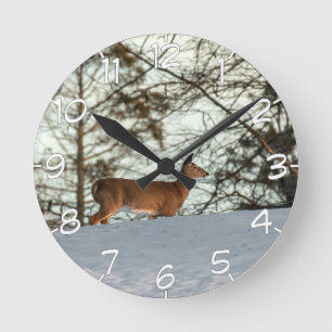 White Tailed Deer (With Numbers) Runde Wanduhr
