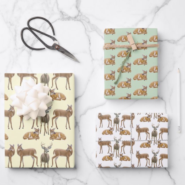 White Tails Hirsche Wildlife Art Geschenkpapier Set (Vorderseite)