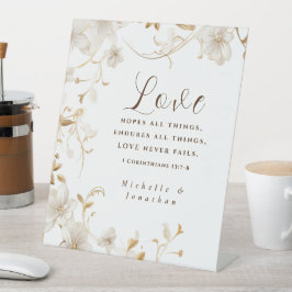 White Tan Floral Liebe Versage nie BibelWedding Sockelschild