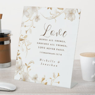 White Tan Floral Liebe Versage nie BibelWedding Sockelschild