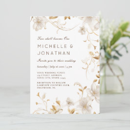 White Tan Floral Moderne Christliche Hochzeit Einladung