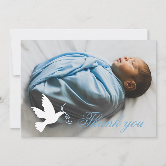 White Taube Blue Jungs Taufe Foto Dankeschön Karte (Vorderseite)