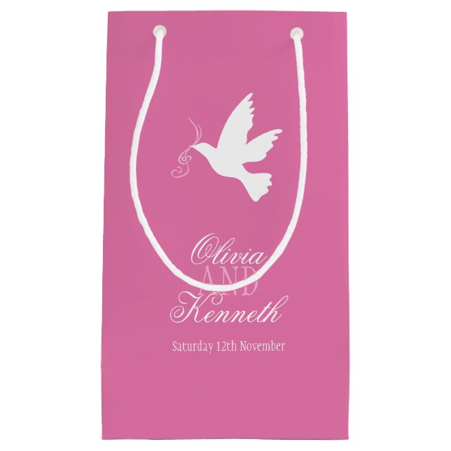 White Taube Hochzeit danke Ihnen personalisierte G Kleine Geschenktüte (Vorderseite)