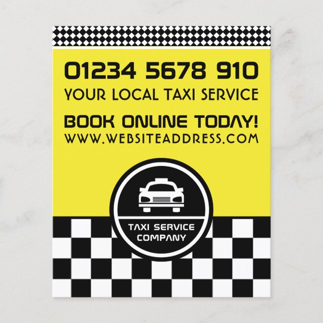 White Taxi Cab Circled Logo with Price List Flyer (Vorne)