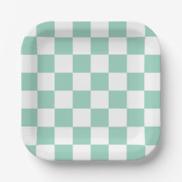 White & Teal Checkerboard Paper Plates Pappteller