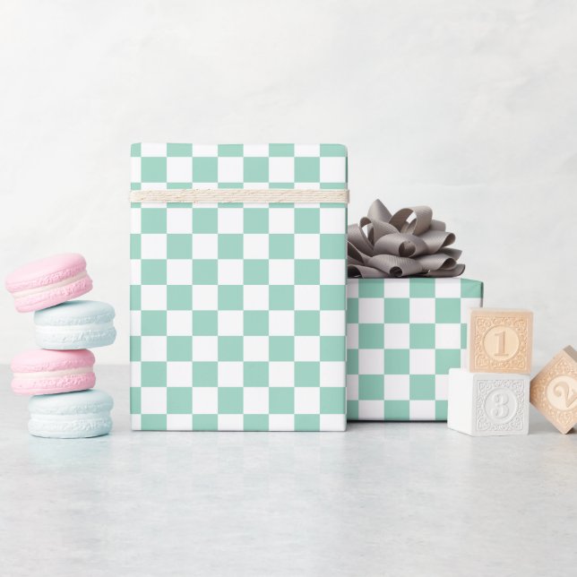 White & Teal Checkerboard Wrapping Paper Roll Geschenkpapier (Babyparty)