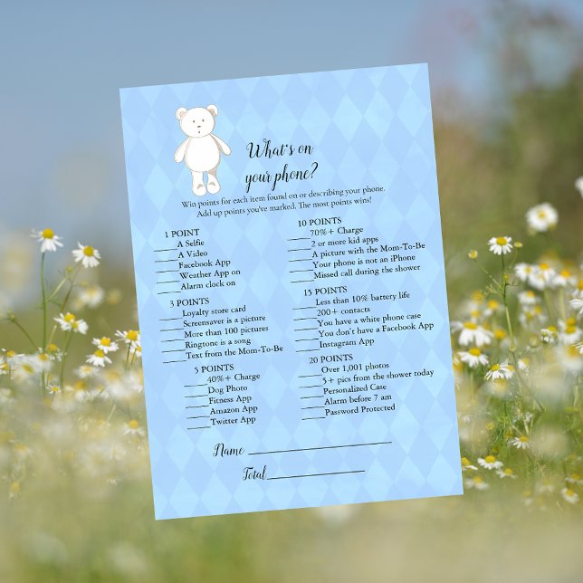 White Teddy Bär auf Ihrem Telefon Baby Duschspiel Einladung (Von Creator hochgeladen)