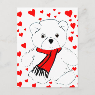 White Teddy Bären and Hearts Postkarte