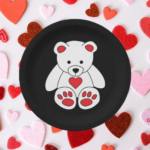 White Teddy Bären Herzchen Valentinstag I Liebe Si Pappteller