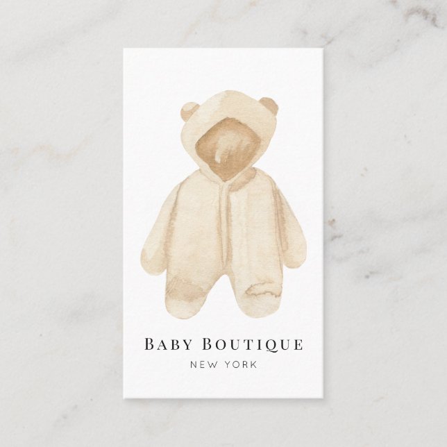 White Teddy Bear Romper Baby Boutique Social Media Visitenkarte (Vorderseite)