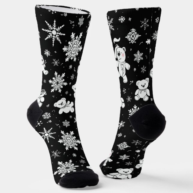 White Teddy Bear & Snowflake Seamless Pattern Socken (Gewinkelt)