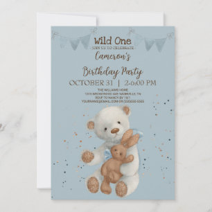 White Teddy Bear Wild Ein Geburtstag Einladung