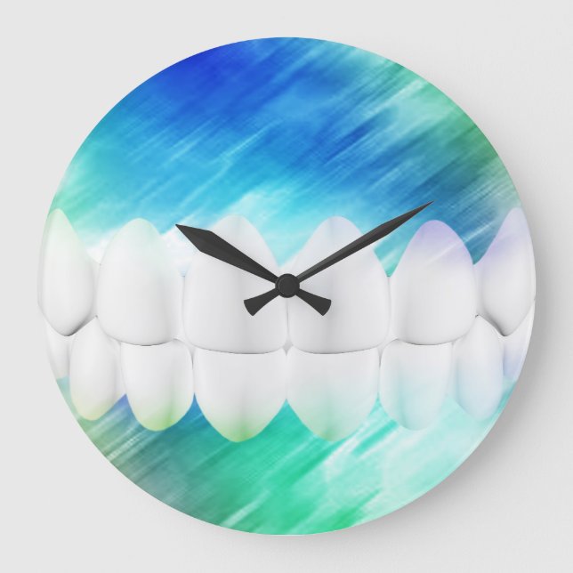 White Teeth Dentist Orthodontist Wall Clock Große Wanduhr (Vorderseite)