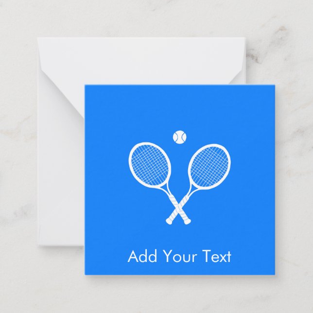 White Tennis Rackets & Ball Blue Personalisiert Mitteilungskarte (Vorderseite)