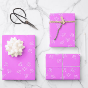 White Tennis Rackets & Ball Deep PInk Geschenkpapier Set