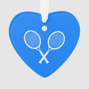 White Tennis Rackets Blue Heart Ornament