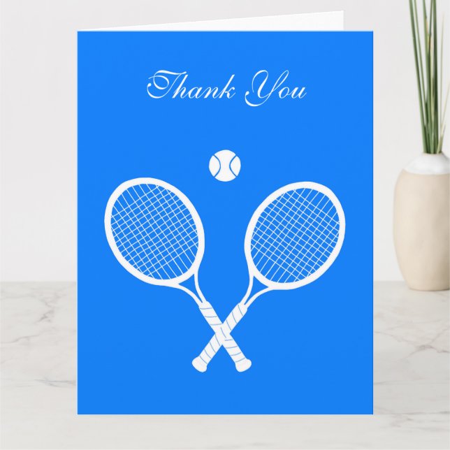 White Tennis Rackets und Ball Blue Dankeskarte (Vorderseite)