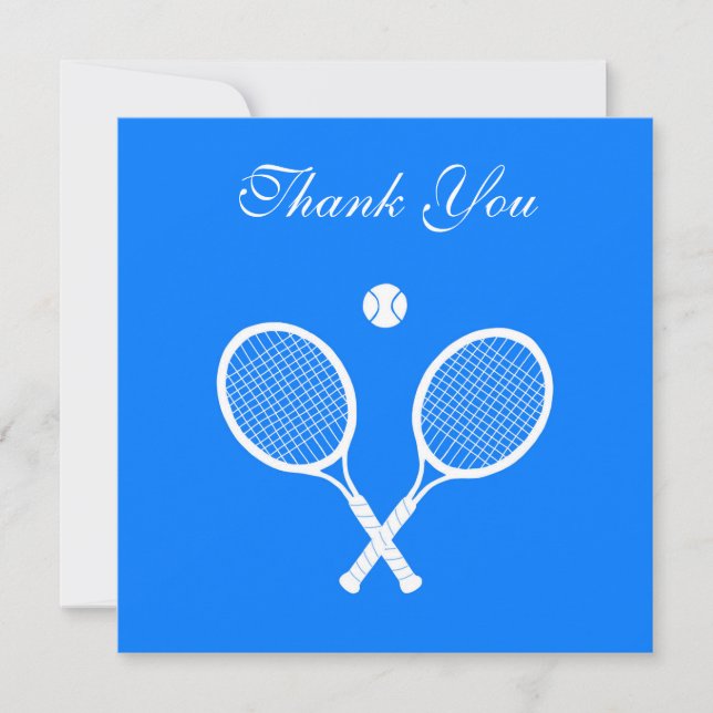 White Tennis Rackets und Ball Blue Dankeskarte (Vorderseite)
