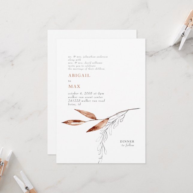 White/Terracotta Moderne Foliage Eltern Hochzeit Einladung (Vorderseite/Rückseite Beispiel)