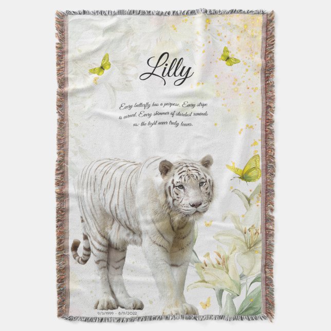 White Tiger and Lilies Throw Blanket Decke (Vorderseite Vertikal)