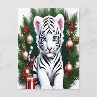 White Tiger Cube Weihnachten Postcard Postkarte