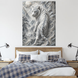 White Tiger Engraved Ink Style - Oriental Guardian Leinwanddruck