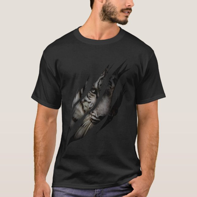 White Tiger Face Torn Claw Wild Safari Tierkatze T-Shirt (Vorderseite)