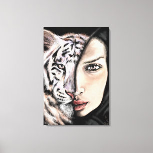 White Tiger Girl - Emotion Canvas Print - Malerei Leinwanddruck