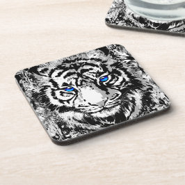 White Tiger Head - Tiger Portrait Getränkekasten Getränkeuntersetzer