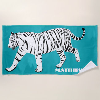 White Tiger Illustration auf Aquamarinen Personali Strandtuch