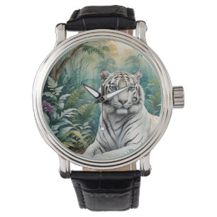 White Tiger Jungle Flora Armbanduhr