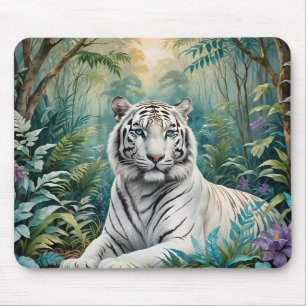 White Tiger Jungle Flora Mousepad