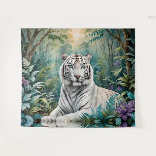 White Tiger Jungle Flora Wandteppich
