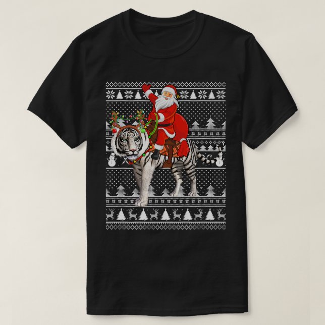 White Tiger Lover Santa Riding White Tiger Ugly Ch T-Shirt (Design vorne)