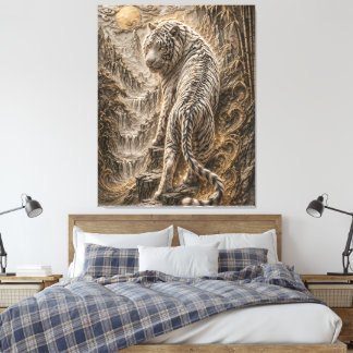 White Tiger Relief Art – Oriental Engraved Style M Leinwanddruck