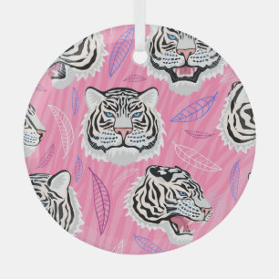 White Tiger Roar: Dschungel-Regenwaldmuster Ornament Aus Glas