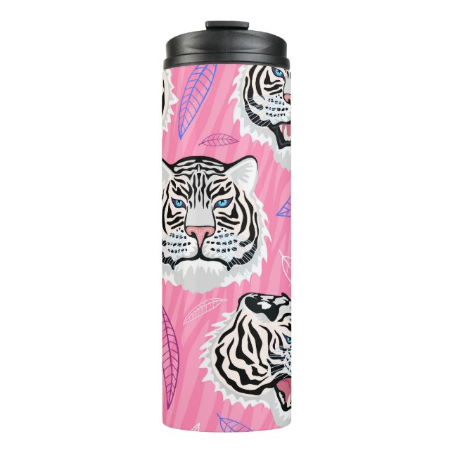 White Tiger Roar: Dschungel-Regenwaldmuster Thermosbecher (Vorderseite)