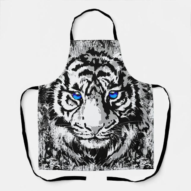 White Tiger Schürze | Schwarz-weißes Tigerfeld (Vorderseite)