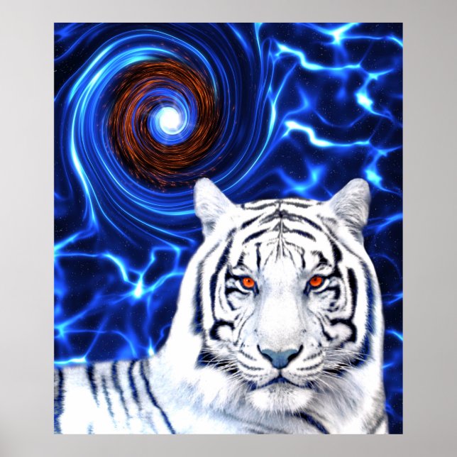 White Tiger Spirit Animal Blue Vortex Poster (Vorne)
