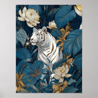 White Tiger Wall Art | Jungle Botanical Poster