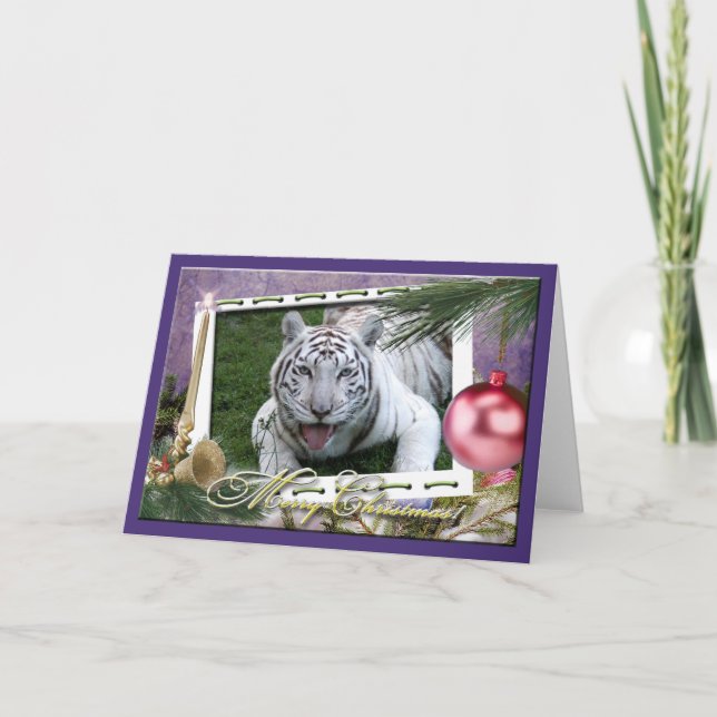 White Tiger Weihnachtsgrüßkarte Feiertagskarte (Vorderseite)