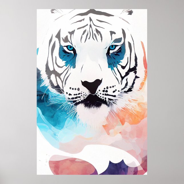 White Tiger Wild Nature Tierfarben Malerei Poster (Vorne)