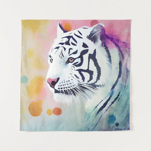 White Tiger Wild Nature Tierfarben Malerei Wandteppich (Vorderseite)