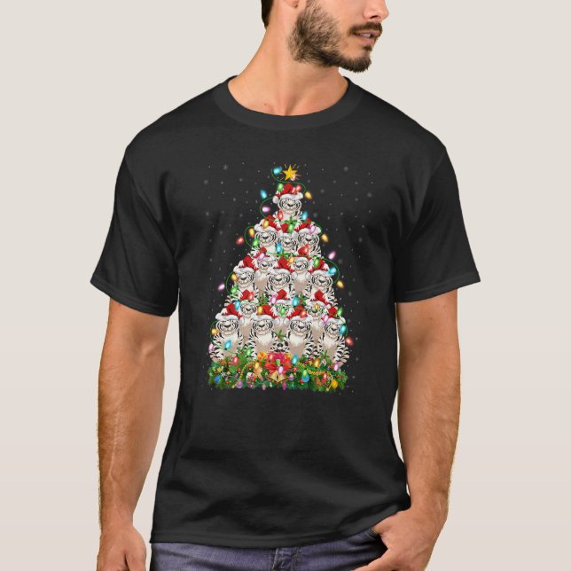 White Tiger  Xmas Santa White Tiger Christmas Tree T-Shirt (Vorderseite)