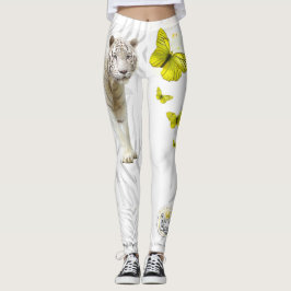 White Tiger Yellow Butterfly Leggings