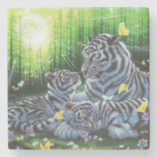 White Tigers Steinuntersetzer (Vorderseite)