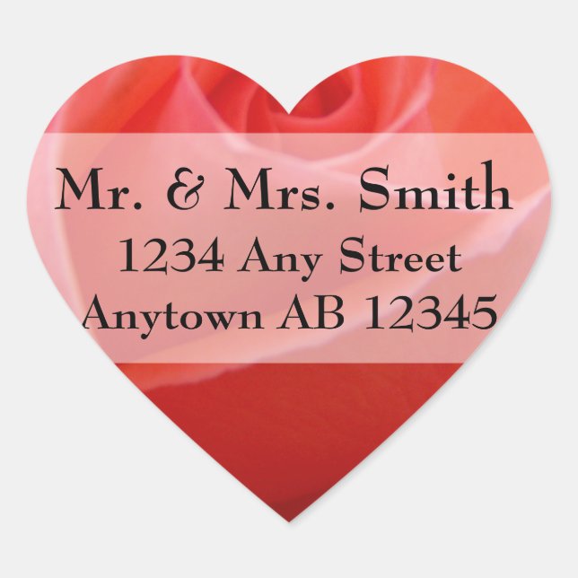 White Tipped Pink Rose Wedding Address Label Herz-Aufkleber (Vorderseite)