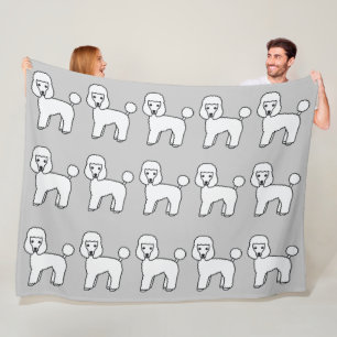 White Toy Poodle Hunde Muster auf Grau Farbe Fleecedecke